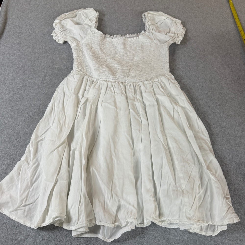 HOLIPICK White Smocked Puff Sleeve Mini Dress Women's Size L Cottagecore Boho